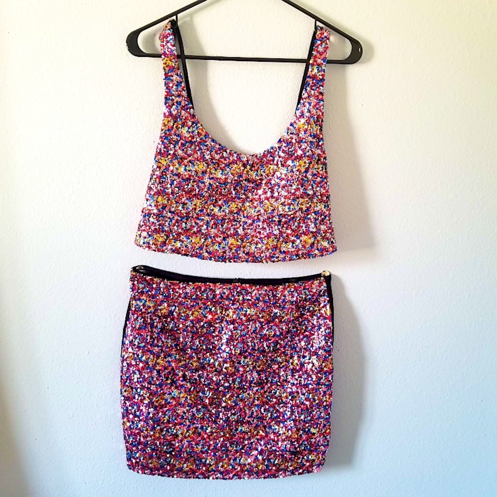 Sequin crop top and skirt